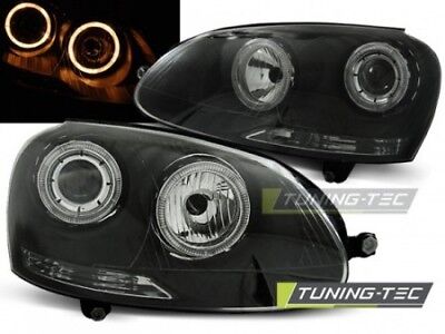Coppia Fari Fanali Anteriori Tuning Golf 5 V 1k 10.2003-2009 Neri ANGEL EYES