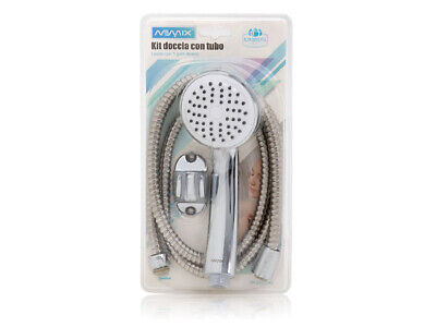 Kit Soffione Doccia + Tubo Flessibile 1,5M Staffa Supporto Da Muro Cromato