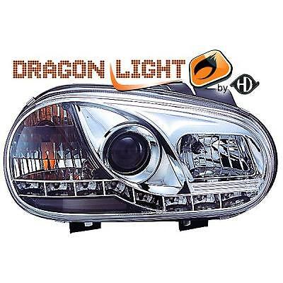 Coppia fari fanali anteriori TUNING GOLF IV 97-03 cromati luce diurna DRL H1+H1