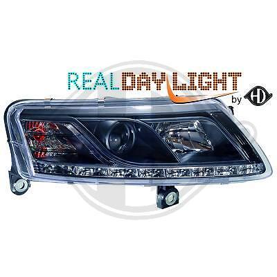 Coppia fari fanali anteriori TUNING A6 04-08 H7+H1 neri con luce diurna DRL