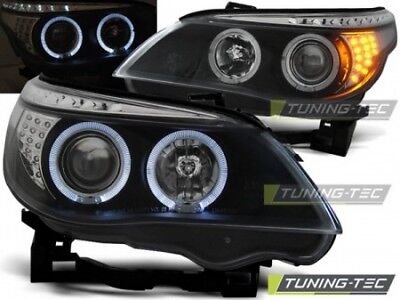 Coppia Set Fari Fanali Anteriori Tuning E60/E61 03-07 ANGEL EYES Nero LED alogen