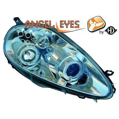 Coppia fari fanali anteriori TUNING GRANDE PUNTO 2005-08 cromati angel eyes