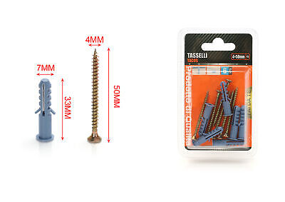 Kit 6 pcs Tasselli &Oslash;7x35mm Con Viti 4x50mm <ul><li>Kit Ø7x35mm