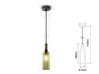 Lampadario a Sospensione Forma Bottiglia In Vetro Colore Grigio Attacco E14 Per