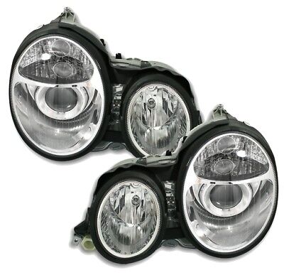 Coppia Set Fari Fanali Tuning per W210 da 7/95-8/99 cromati Alogeni H7 - NO XENO
