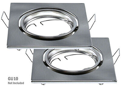 2 PZ Porta Faretti Led GU10 MR16 Quadrato Orientabile Con Molla Colore Nichel S