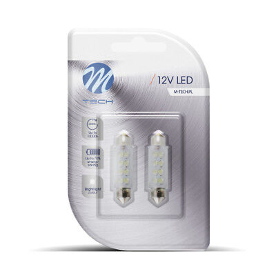 COPPIA Lampada Lampadina Luce M-TECH LED T11 (C5W) 41mm 8LED Bianco Siluro