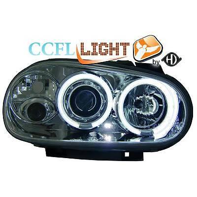 Coppia fari fanali anteriori TUNING GOLF IV 97-03 cromati con anelli ANGEL