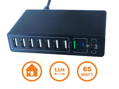 Alimentatore Caricabatterie USB da Muro 65W 2 Type C PD 1 QC3,0 7