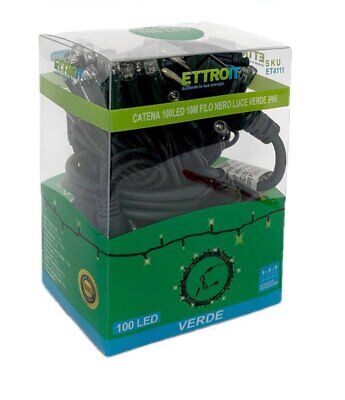 Catena Luminosa di Luci Led IP65 10 Metri Con 100 Filo Nero Luce Verde