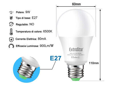 Lampada A Led E27 Con Sensore Crepuscolare 9W 900 Lumen A60 6500K Day Night