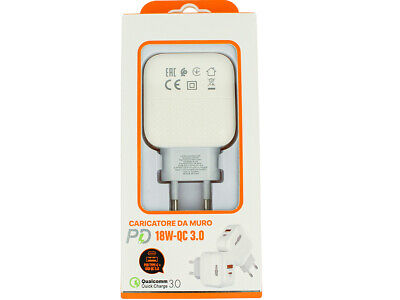 Caricatore USB C PD USB-A QC3.0 18W Caricabatterie 2 In 1 Ricarica Veloce 5V 3A
