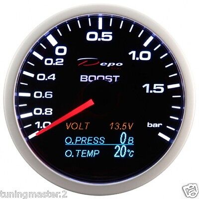 Manometro Strumento 60mm DEPO Pressione Turbo -1+2 + Volt/T.Olio/Pre.Olio 4 IN 1
