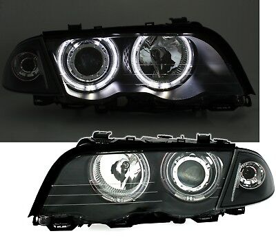 Coppia Fari Fanali anteriori tuning Angel Eyes E46 Neri berlina touring 98-01