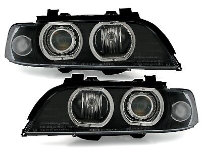 Coppia Fari Fanali Anteriori TUNING E39 95-00 Angel Eyes NERI H7/H7