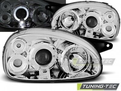 Coppia set Fari Fanali Anteriori Tuning CORSA B 02.93-10.00 ANGEL EYES Cromato