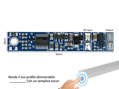 Interruttore Led Dimmer Sensore Touch Tocca Profilato Alluminio 12V 24V 3A Con