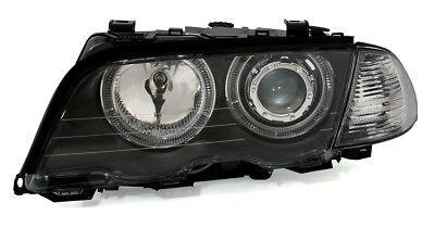 Coppia Fari Fanali Anteriori TUNING E46 serie 3 Angel Eyes Neri 1998 >8/2001