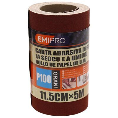 Carta Abrasiva Impermeabile A Secco e Umido, Rotolo da 11,5cm x 5m, Grano P 120