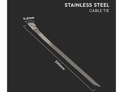 100 Fascette In Acciaio Inox 4.6X200mm Stringitubo Metalliche Inossidabile Per