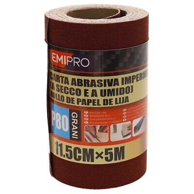 Carta Abrasiva Impermeabile A Secco e Umido, Rotolo da 11,5cm x 5m, Grano P 80