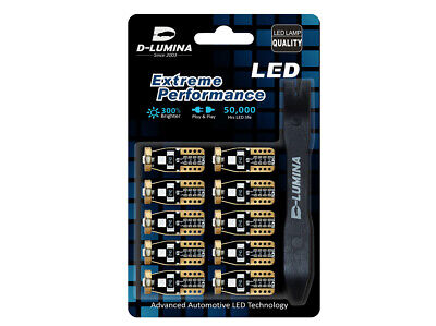 10 Lampada Led T10 W5W Canbus 12V 3 SMD 3030 Rosso + Leva Rimozione Antigraffio