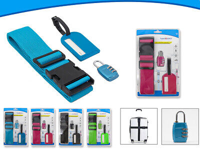Cinghie Valigia 5X200cm + Lucchetto TSA per Etichetta Tabella Nome Colore Blu