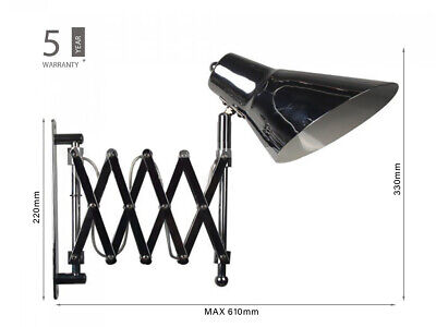 Applique Lampada Da Parete Fisarmonica Con Braccio Regolabile Colore Acciaio Cr