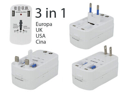 Adattatore Universale da Viaggio con Protezione Sovraccarico 2 USB 5V 2A 3