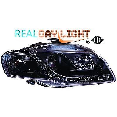 Coppia fari fanali anteriori TUNING A4 04-07 nero con Dayline a LED omo