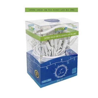 Catena Luminosa di Luci Led IP65 10 Metri Con 100 Filo Bianco Luce Blu