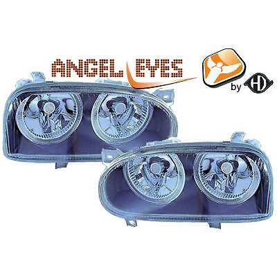 Coppia Fari Fanali Anteriori Tuning GOLF III 91-97 neri con anelli ANGEL EYES