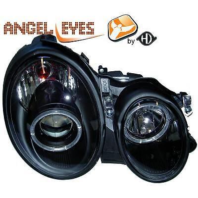 Coppia fari fanali anteriori TUNING Classe E W210 95-99 neri angel eyes