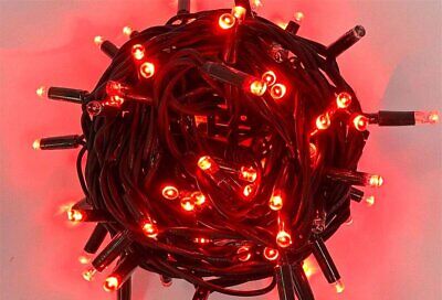 Catena Luminosa di Luci Led IP65 10 Metri Con 100 Filo Nero Luce Rosso