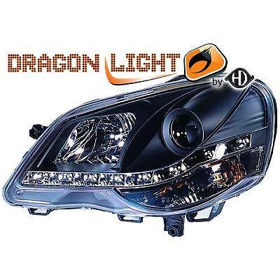 Coppia fari fanali anteriori TUNING POLO 9N3 05-09 neri Dayline LED DRAGON LI