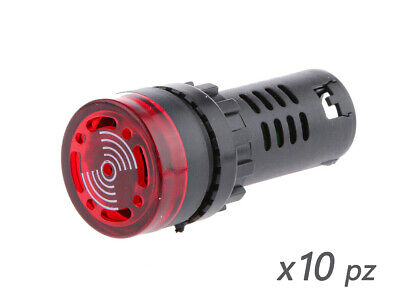 10 Pezzi Indicatore Led Rosso AC 220V Buzzer Allarme Acustico Da Incasso Foro