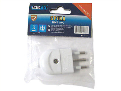 2 PZ Spina Diretta Elettrica 2P+T 10A 250V Bianco Extrastar XSL1002