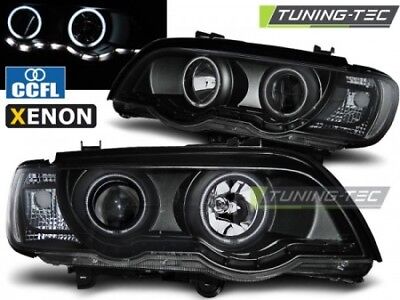 Coppia Fari Fanali Anteriori Tuning X5 E53 99 > 03 ANGEL EYES Nero CCFL