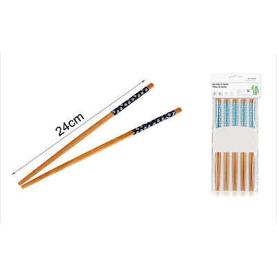 5 Paia Bacchette in Bamb&ugrave; Tradizionali Cinesi Motivo Floreale <ul><li>5