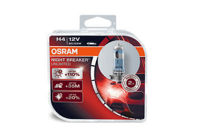 COPPIA Lampada Lampadina Luce OSRAM NIGHT BREAKER [UNLIMITED] H4 (P43t) 12V CORR