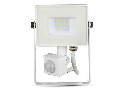 Faro Led Flood Light Slim 10W IP65 Neutro 4000K Carcassa Bianca con Sensore PIR