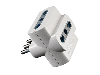 Adattatore Spina Elettrica 16A 2P+T Con 3 Prese 10/16A 250V Bianco Max 1500W