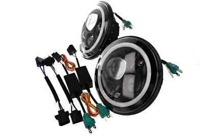 Coppia Fari Fanali Led Rotondo 7 Pollici DRL Angel Eyes Per Wrangler JK TJ