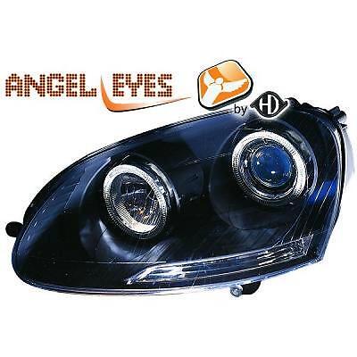 Coppia fari fanali anteriori TUNING GOLF V 2003-08 neri con anelli angel eyes
