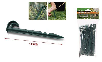 10 Pezzi Ancoraggio Picchetti Chiodi in Pastica per Giardino 145mm Verde