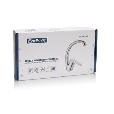 Kit Miscelatore Rubinetto Cucina Bocca Alta Argento Cromato 270x180mm