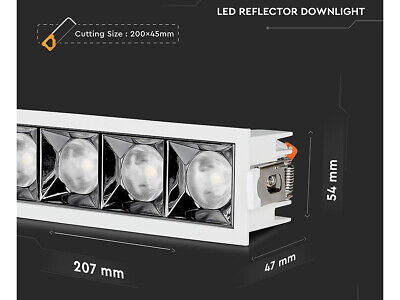 Faretto Led Da Incasso Rettangolare 5X4W Freddo 5700K UGR<19 Riflettore 38&d