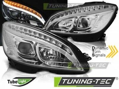 Coppia Fari Fanali Anteriori Tuning W204 07-10 CROMATO TUBE LIGHT H7