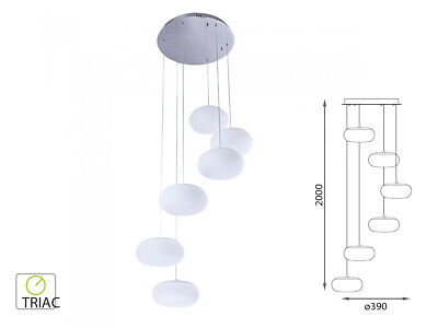 Lampada Led A Sospensione Moderna Rotonda Colore Bianco Con 6 Fari Diametro
