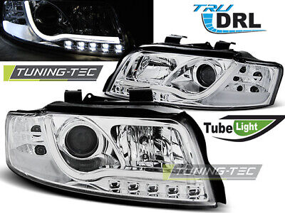 HEADLIGHTS TUBE LIGHT DRL CHROME fits A4 10.00-10.04